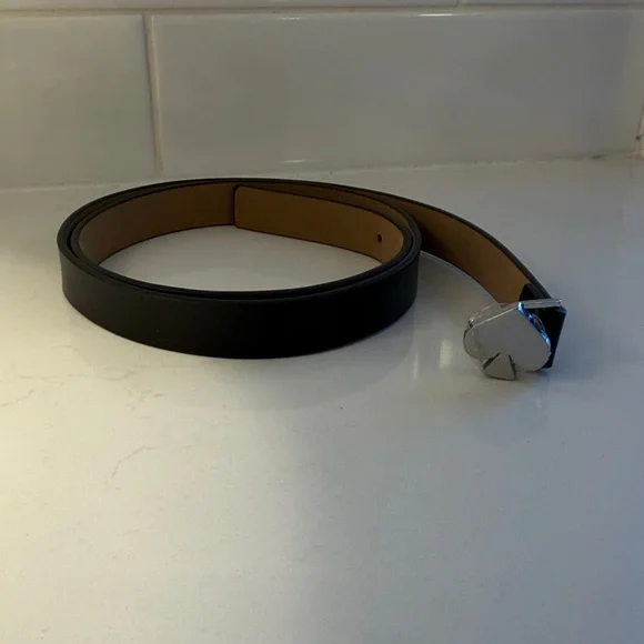 Kate Spade Black Leather Belt with Silver Spade Buckle - Picture 2 of 9